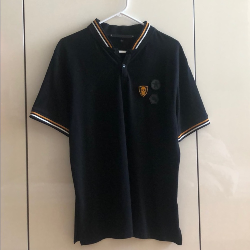 Daniel Won Men’s Black Polo Shirt with Patches